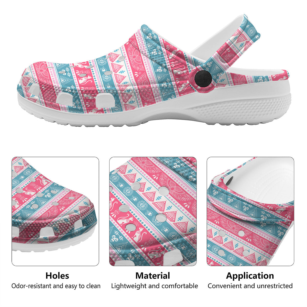 Tribal Ethnic Pink Blue Egypt Print Pattern Clog-grizzshop
