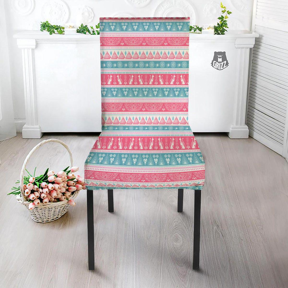 Tribal Ethnic Pink Blue Egypt Print Pattern Dining Chair Slipcover-grizzshop