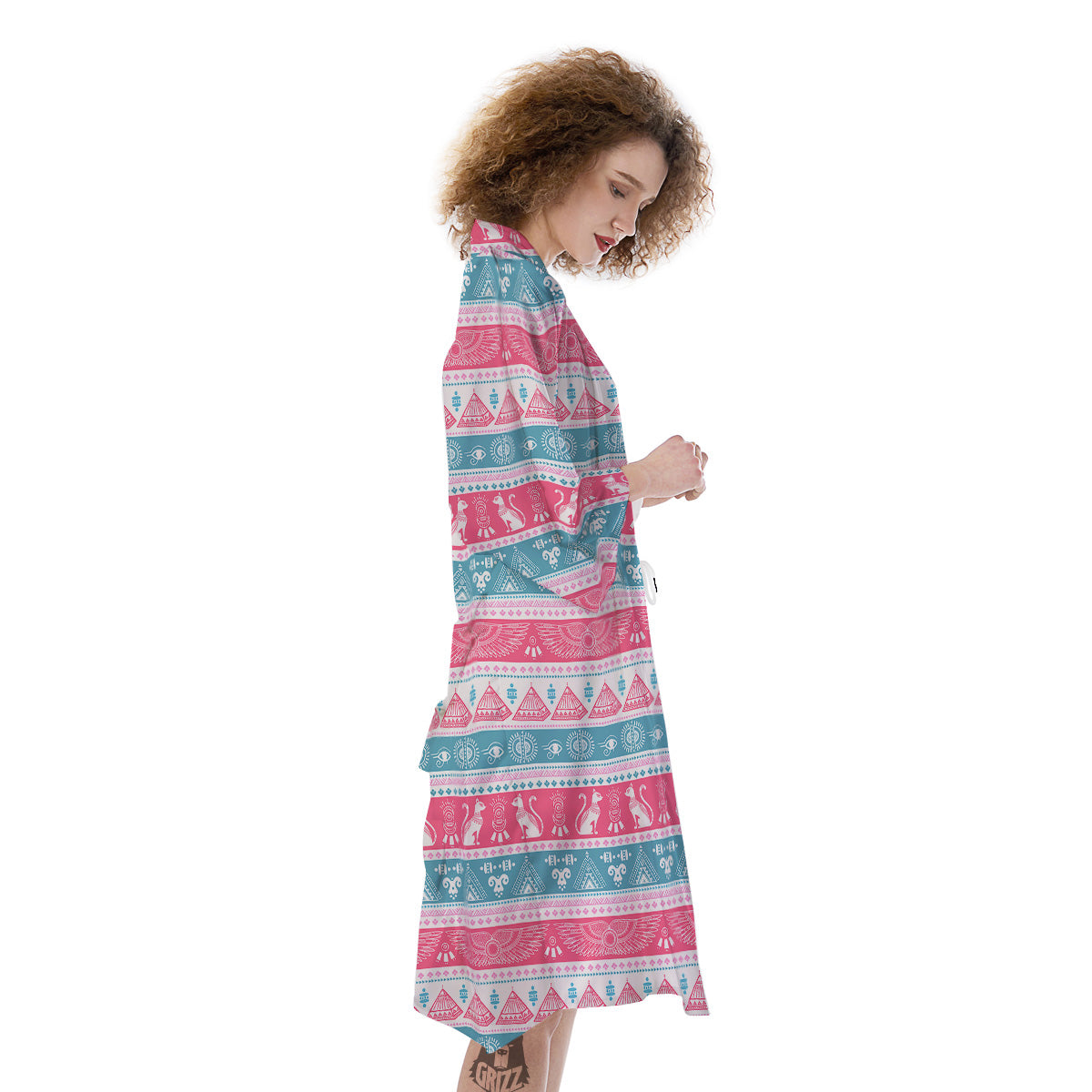 Tribal Ethnic Pink Blue Egypt Print Pattern Kimono-grizzshop