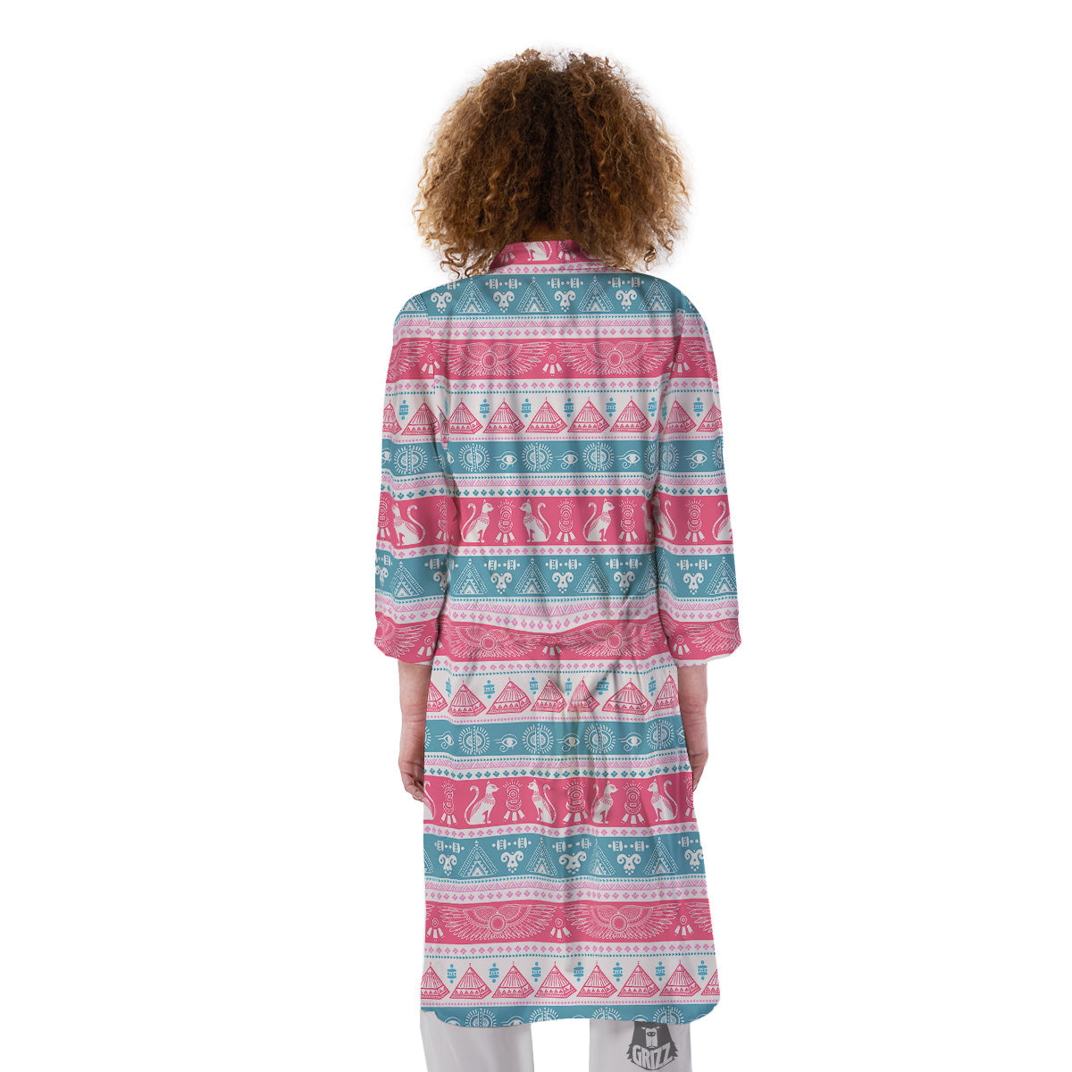 Tribal Ethnic Pink Blue Egypt Print Pattern Kimono-grizzshop
