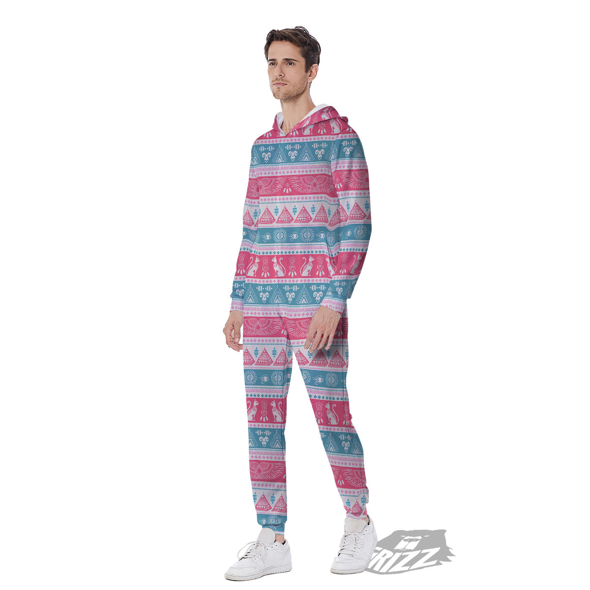 Tribal Ethnic Pink Blue Egypt Print Pattern Men's Jumpsuit-grizzshop
