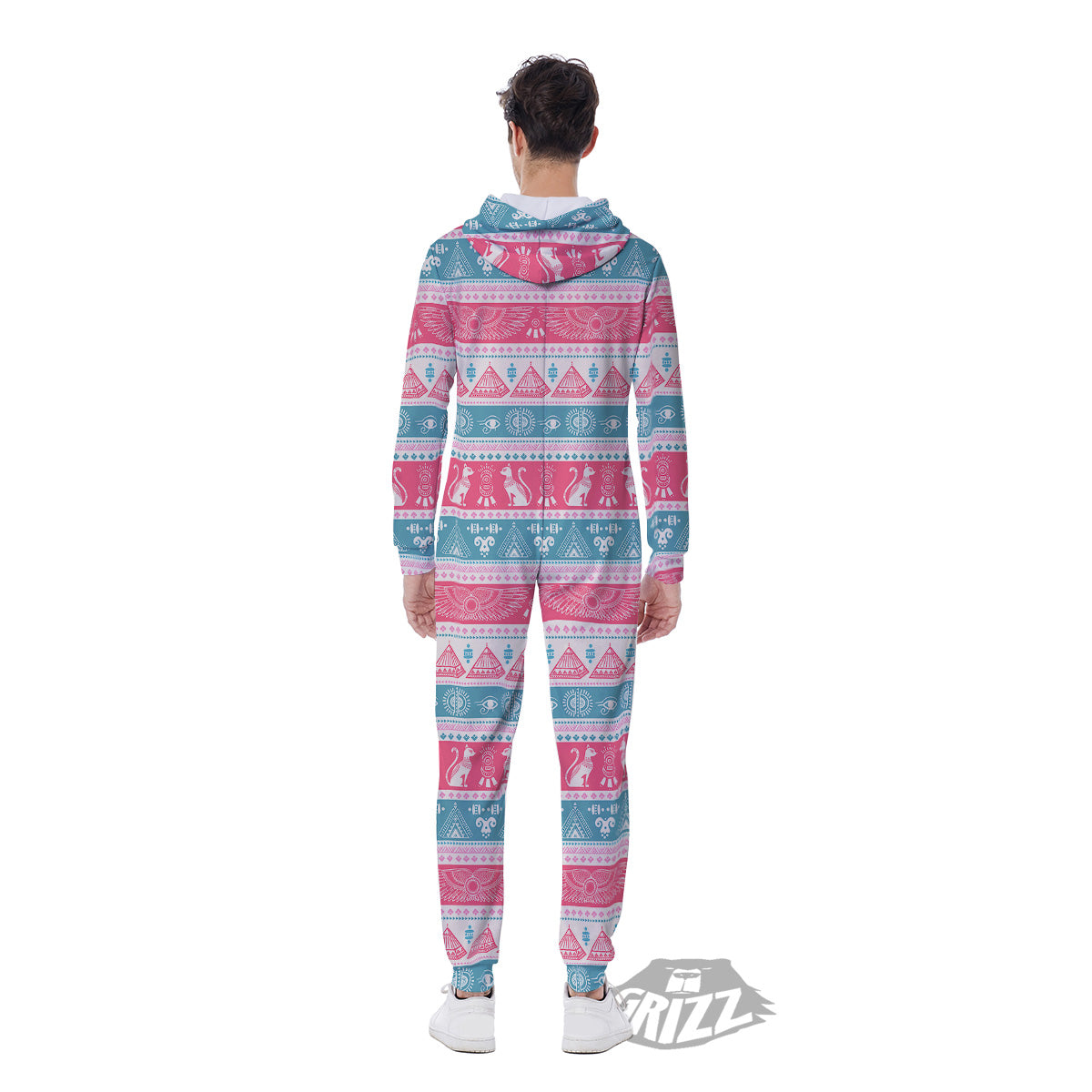 Tribal Ethnic Pink Blue Egypt Print Pattern Men's Jumpsuit-grizzshop