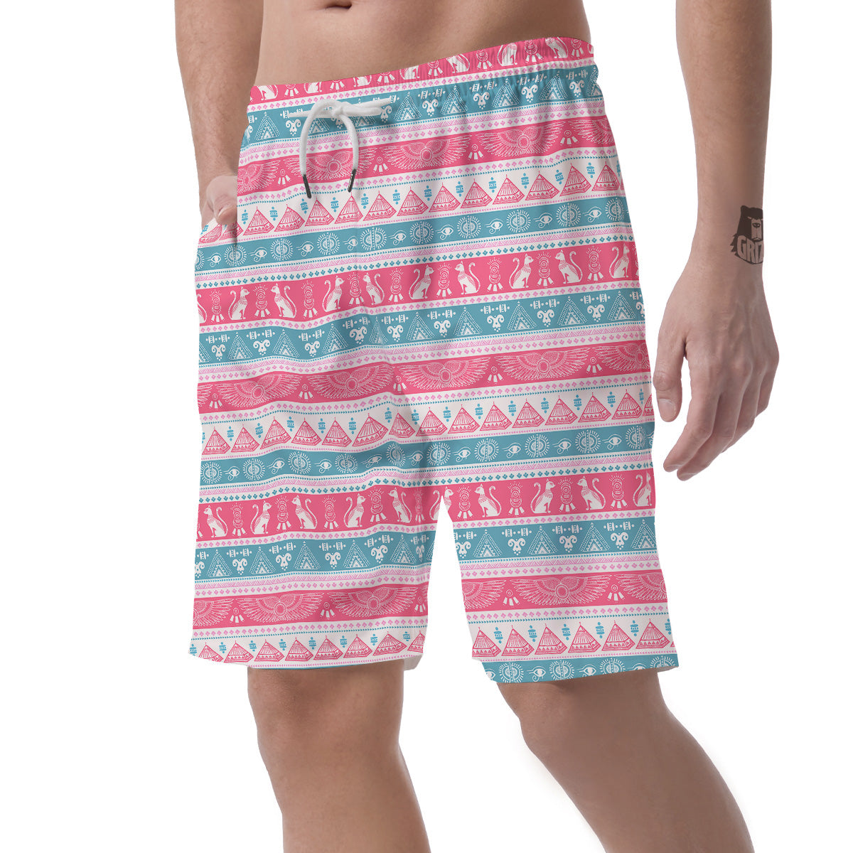 Tribal Ethnic Pink Blue Egypt Print Pattern Men's Shorts-grizzshop