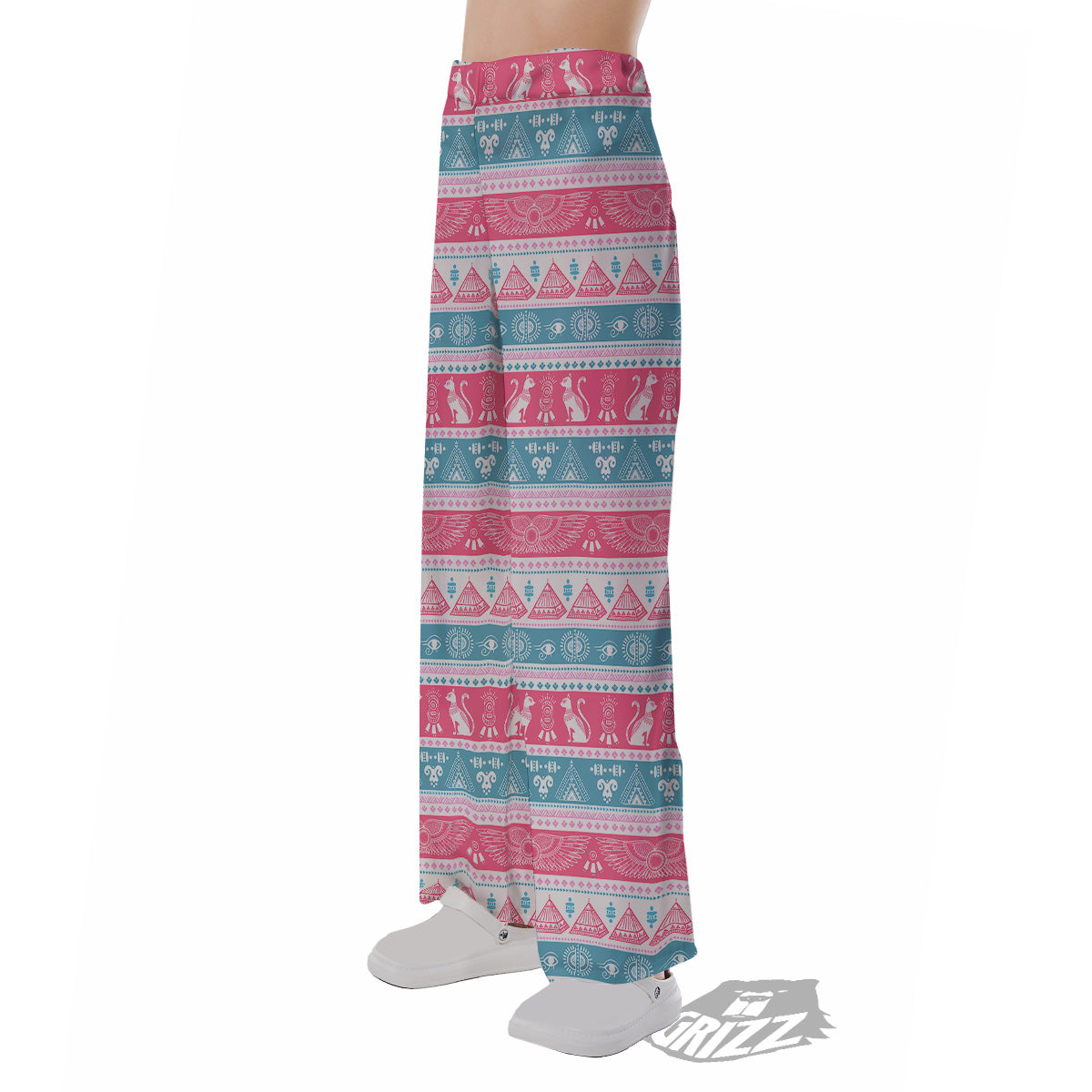 Tribal Ethnic Pink Blue Egypt Print Pattern Pajama Pants-grizzshop