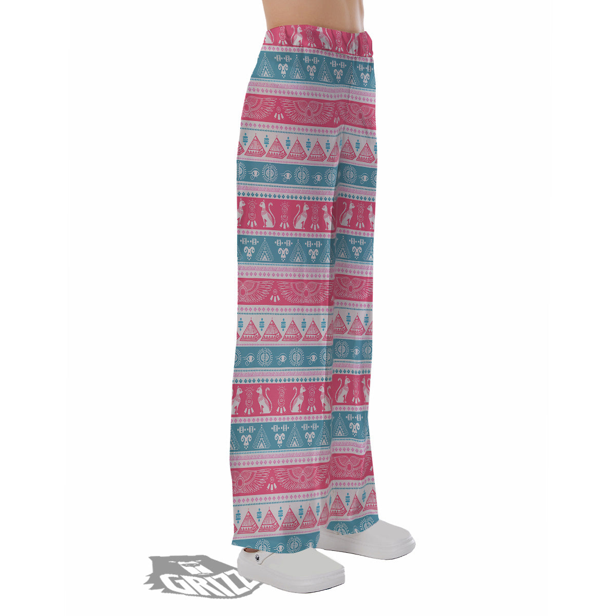 Tribal Ethnic Pink Blue Egypt Print Pattern Pajama Pants-grizzshop