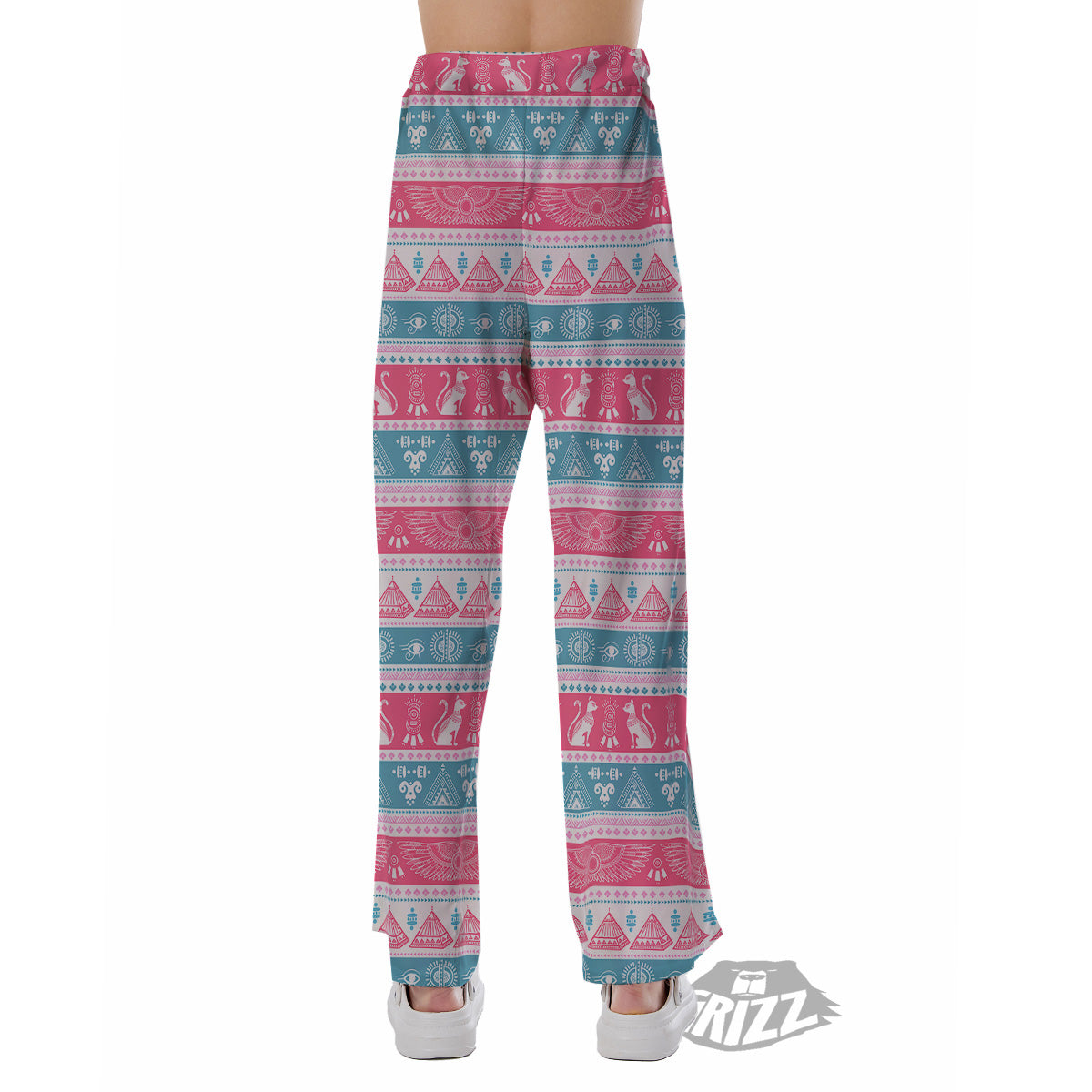 Tribal Ethnic Pink Blue Egypt Print Pattern Pajama Pants-grizzshop