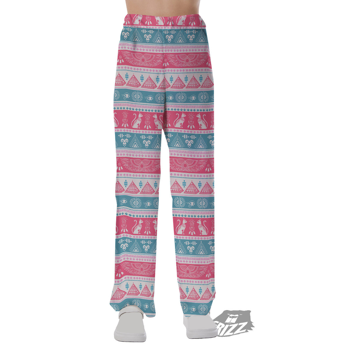 Tribal Ethnic Pink Blue Egypt Print Pattern Pajama Pants-grizzshop