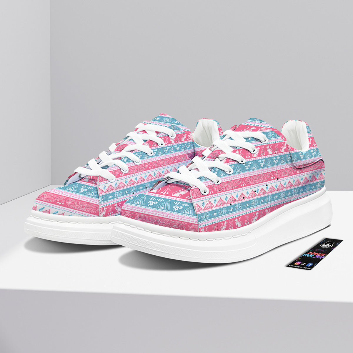 Tribal Ethnic Pink Blue Egypt Print Pattern Platform Shoes-grizzshop