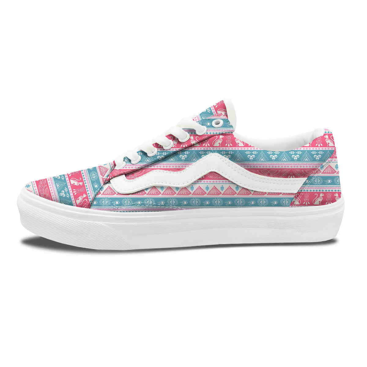 Tribal Ethnic Pink Blue Egypt Print Pattern Skate Shoes-grizzshop