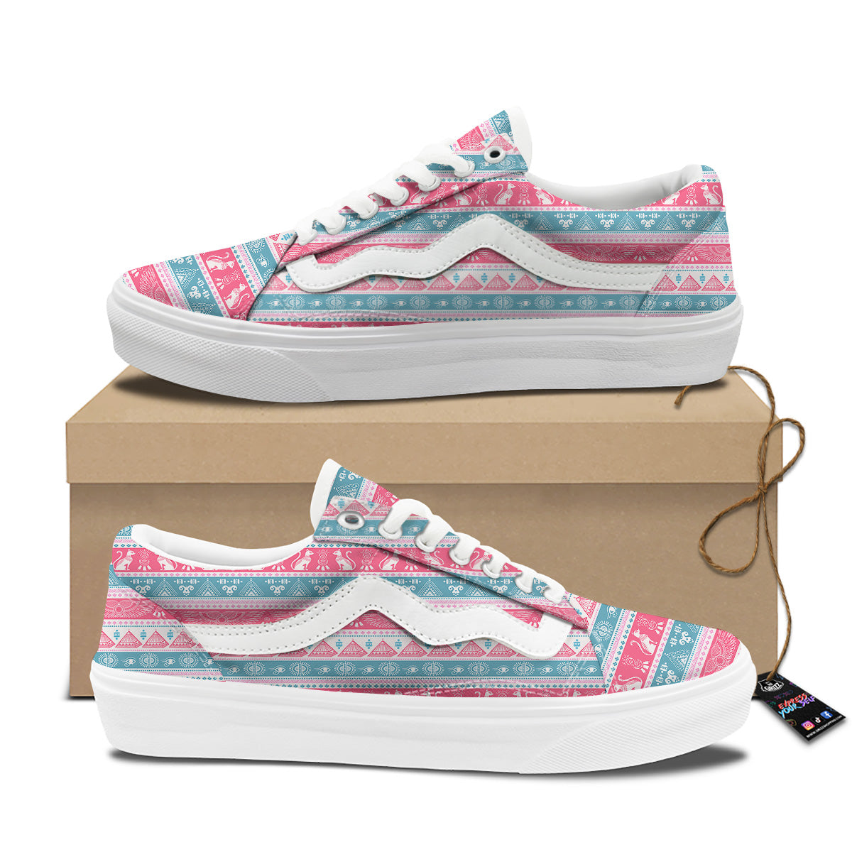 Tribal Ethnic Pink Blue Egypt Print Pattern Skate Shoes-grizzshop