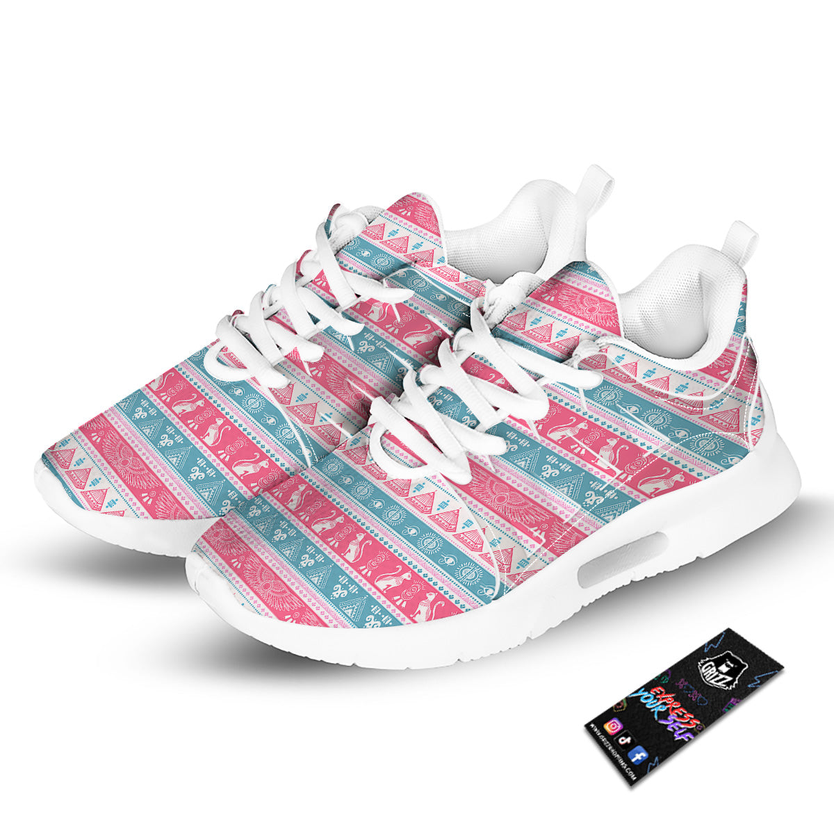 Tribal Ethnic Pink Blue Egypt Print Pattern Tennis Shoes-grizzshop