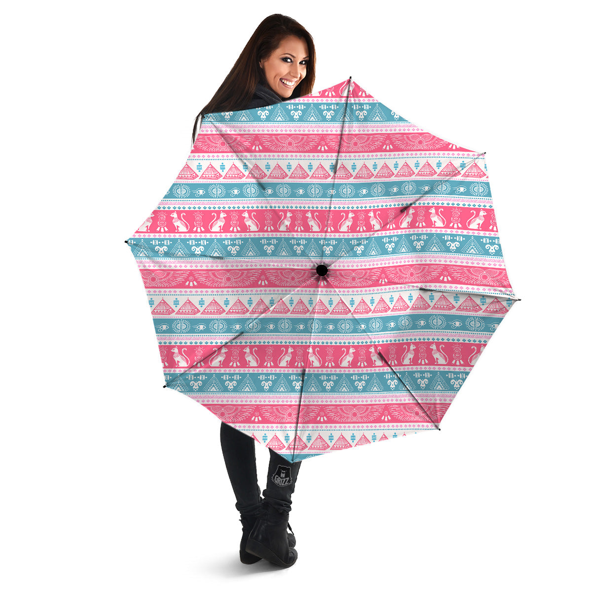 Tribal Ethnic Pink Blue Egypt Print Pattern Umbrella-grizzshop