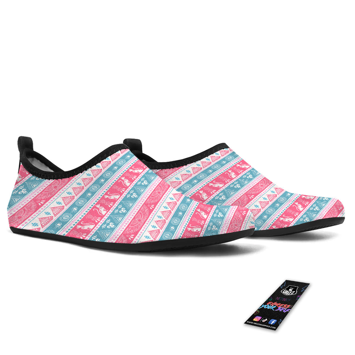 Tribal Ethnic Pink Blue Egypt Print Pattern Water Shoes-grizzshop