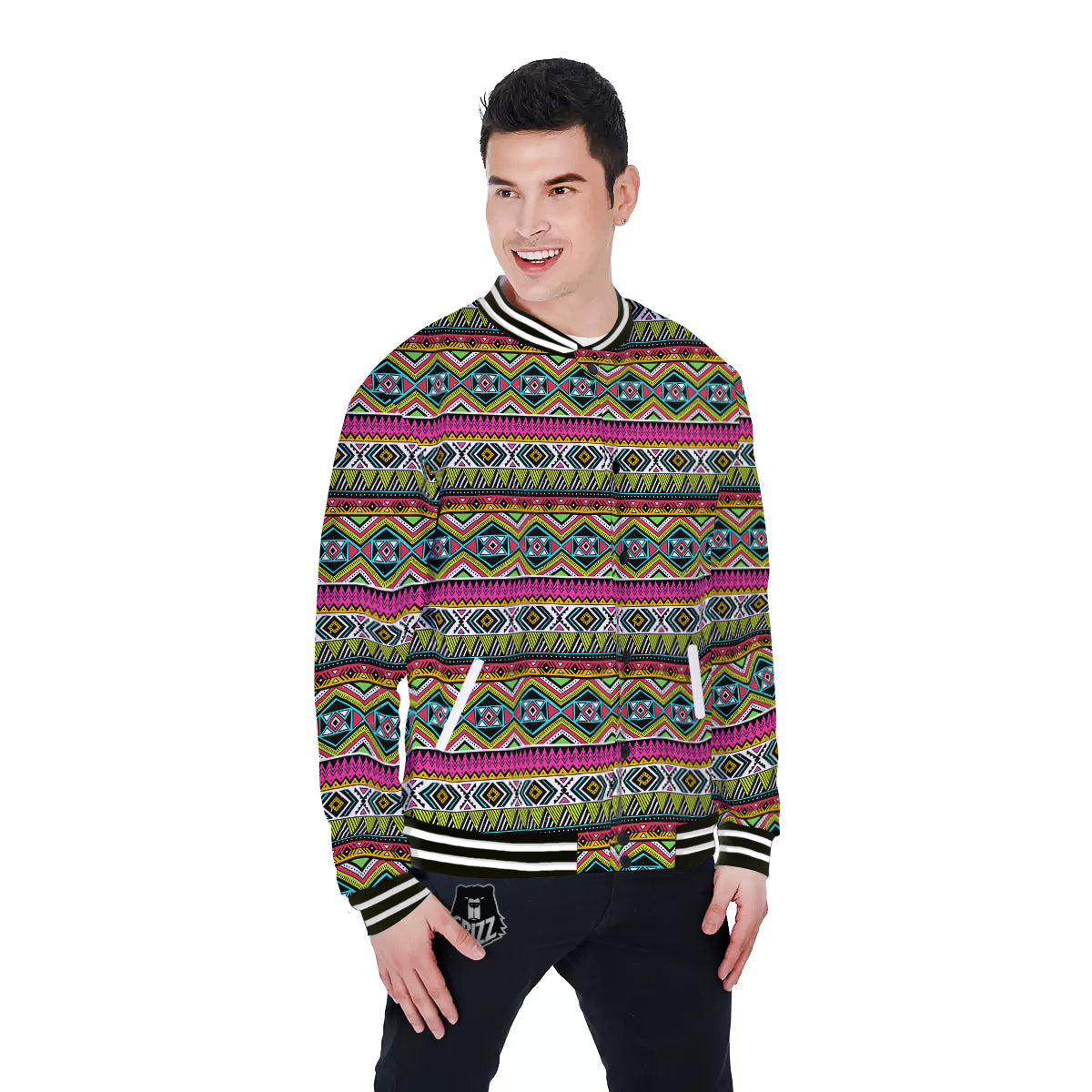 Tribal Geometric Colorful Print Pattern Baseball Jacket-grizzshop