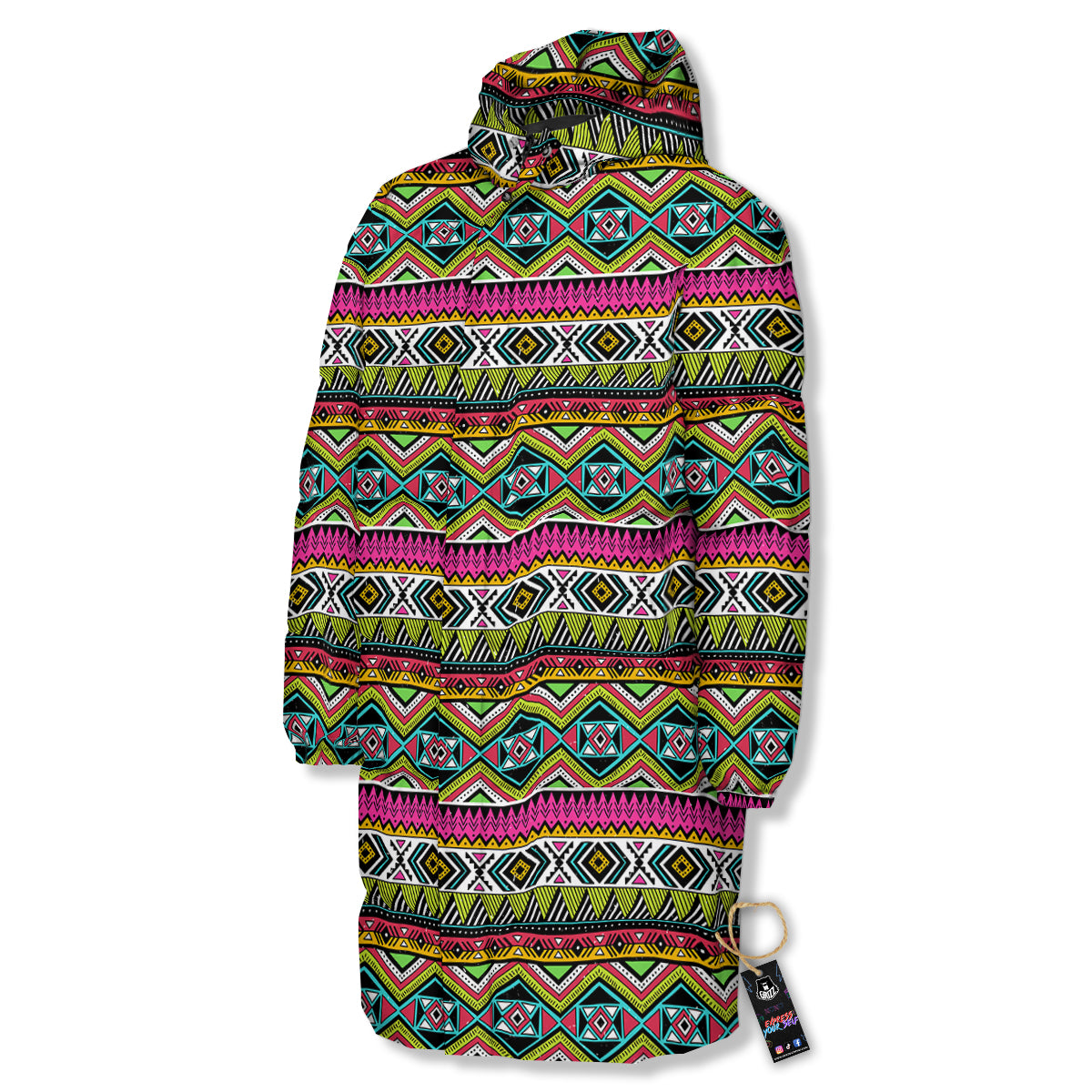 Tribal Geometric Colorful Print Pattern Long Down Jacket-grizzshop