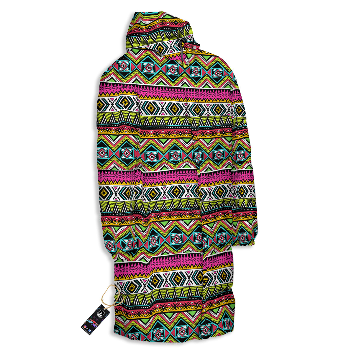 Tribal Geometric Colorful Print Pattern Long Down Jacket-grizzshop