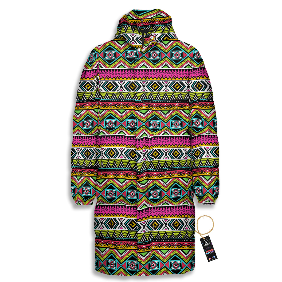 Tribal Geometric Colorful Print Pattern Long Down Jacket-grizzshop