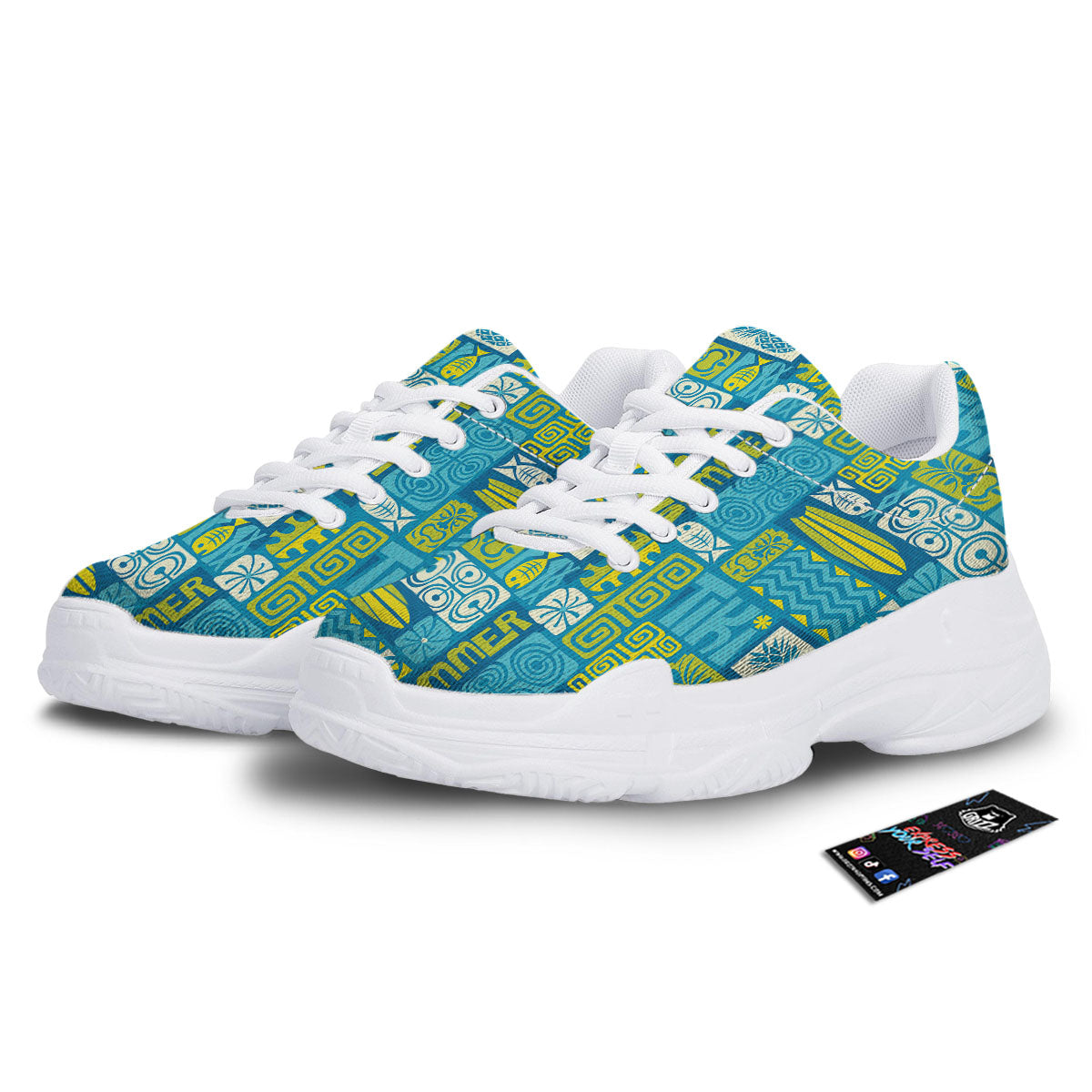 Tribal Hawaii Polynesian Print White Chunky Shoes-grizzshop