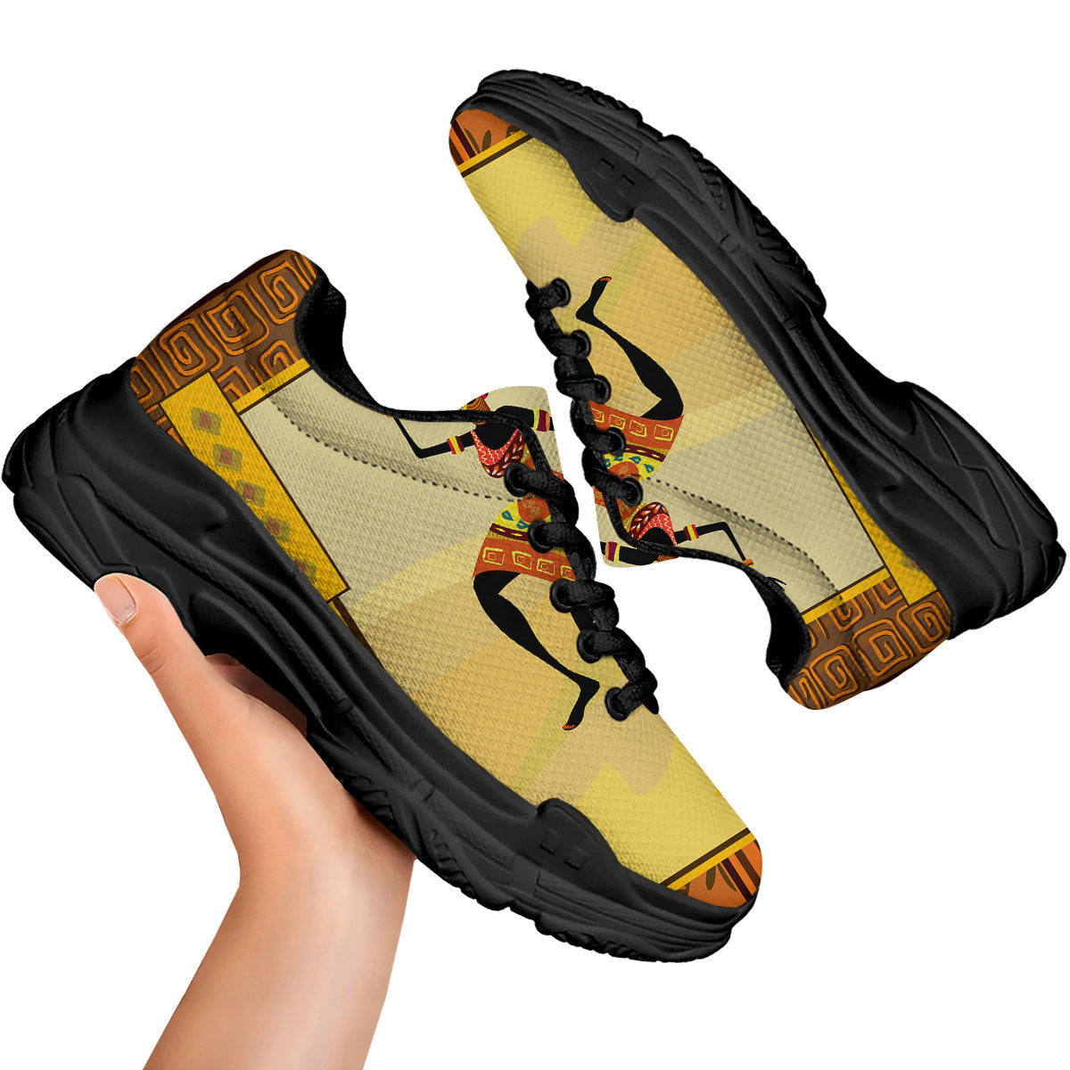 Tribal Inspired African Ethnic Print Black Chunky Shoes-grizzshop