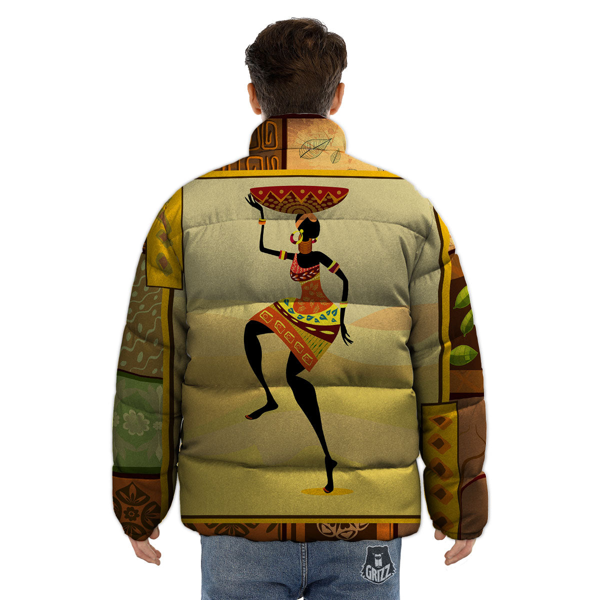 Tribal Inspired African Ethnic Print Puffer Jacket-grizzshop