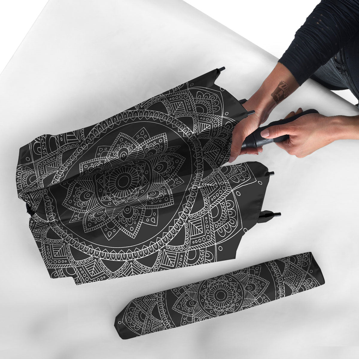 Tribal Mandala White And Black Print Umbrella-grizzshop