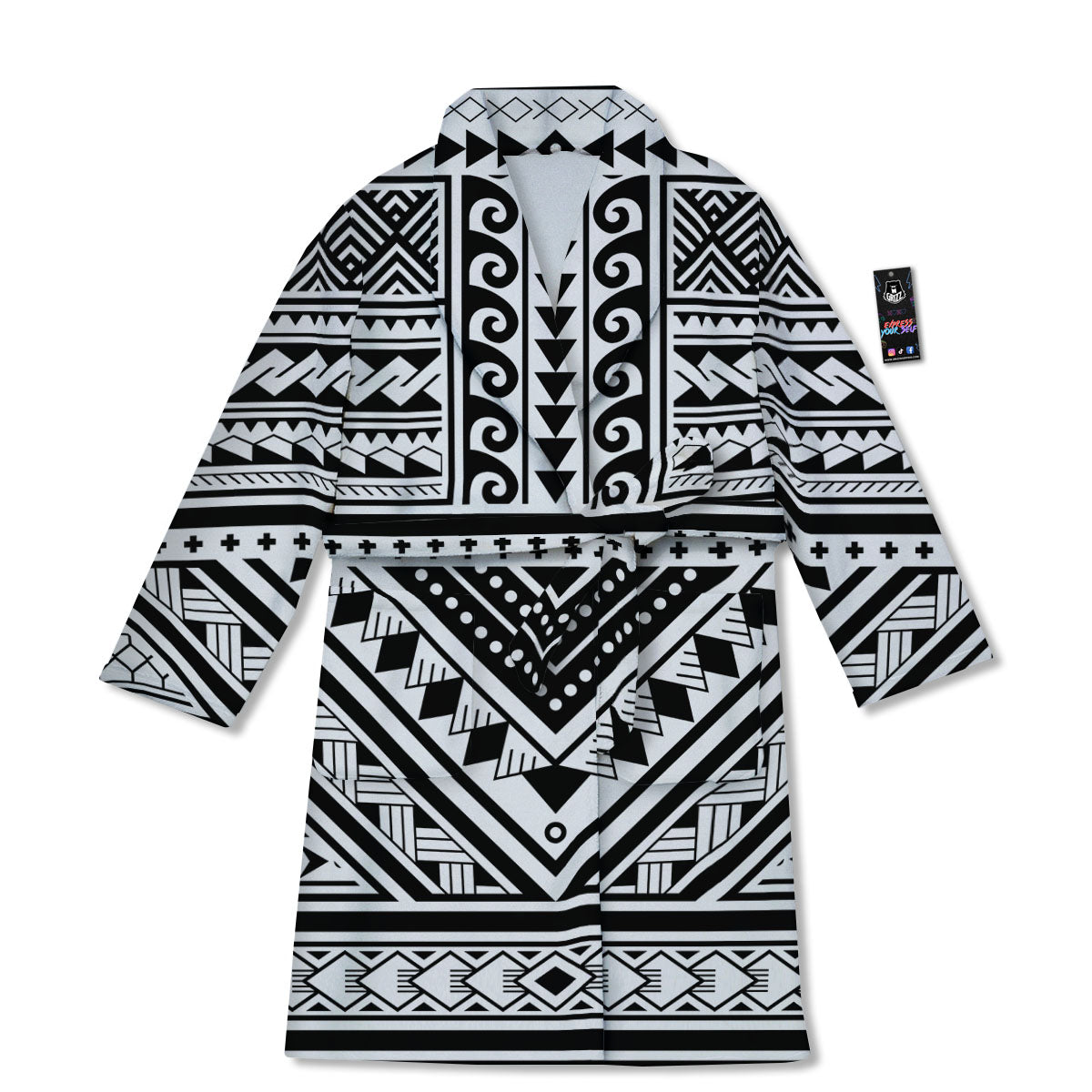 Tribal Maori Polynesian Tattoo Print Bathrobe-grizzshop