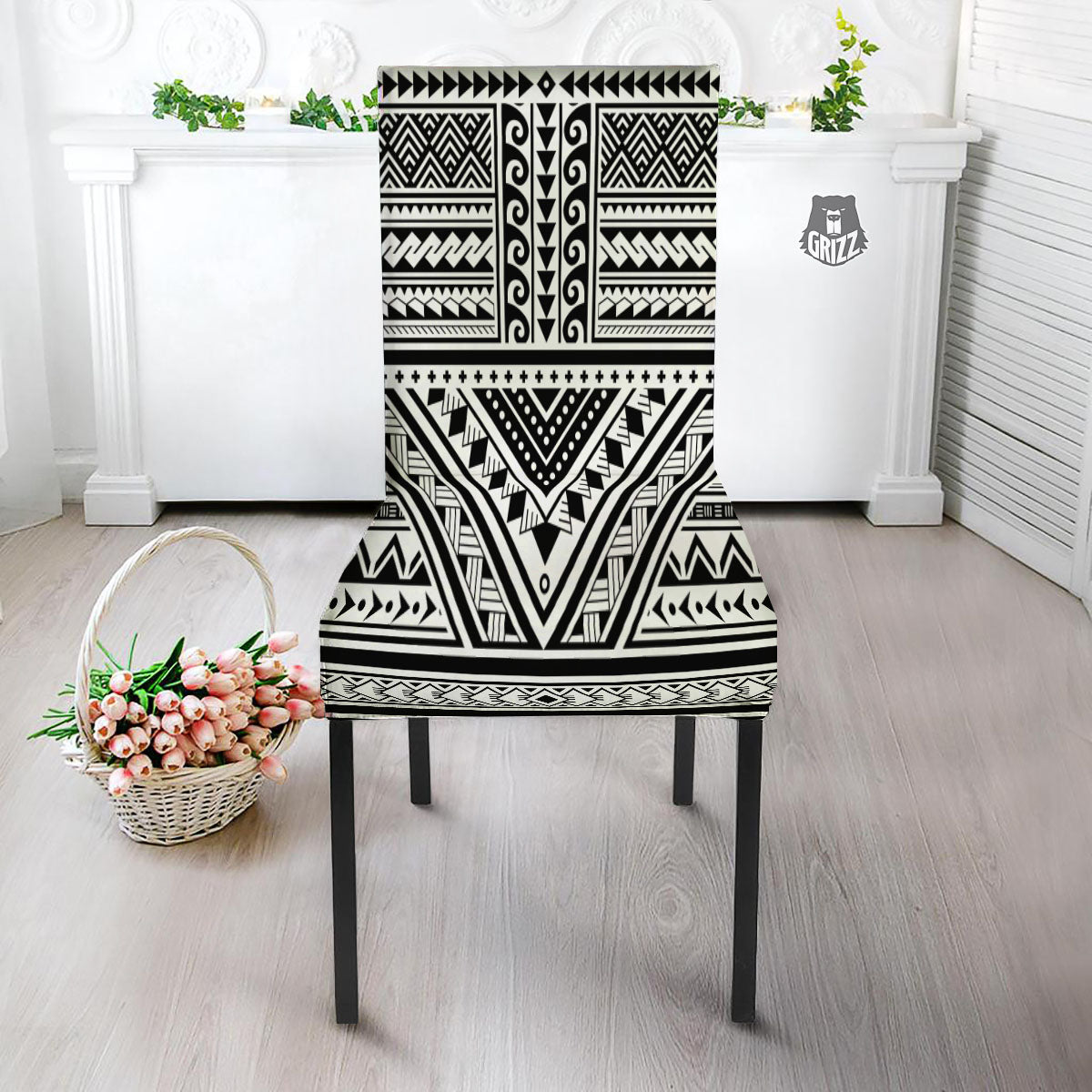 Tribal Maori Polynesian Tattoo Print Dining Chair Slipcover-grizzshop