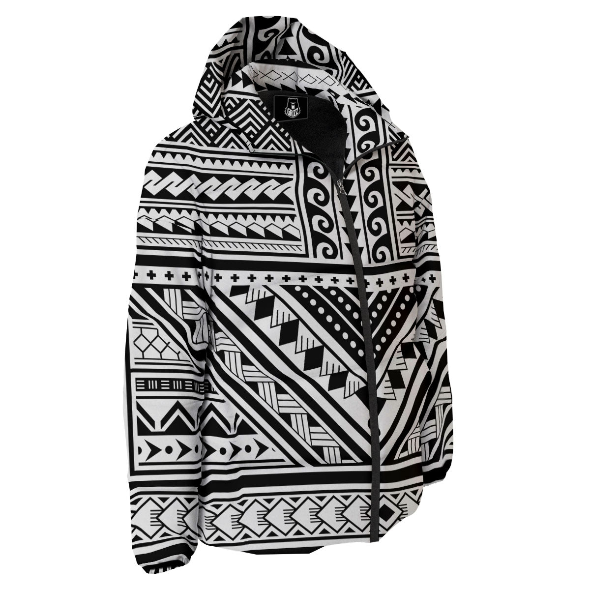 Tribal Maori Polynesian Tattoo Print Down Jacket-grizzshop