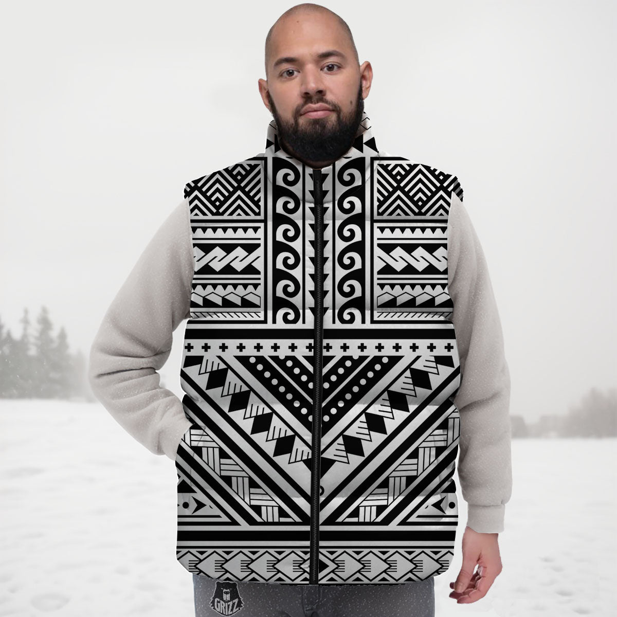 Tribal Maori Polynesian Tattoo Print Down Vest