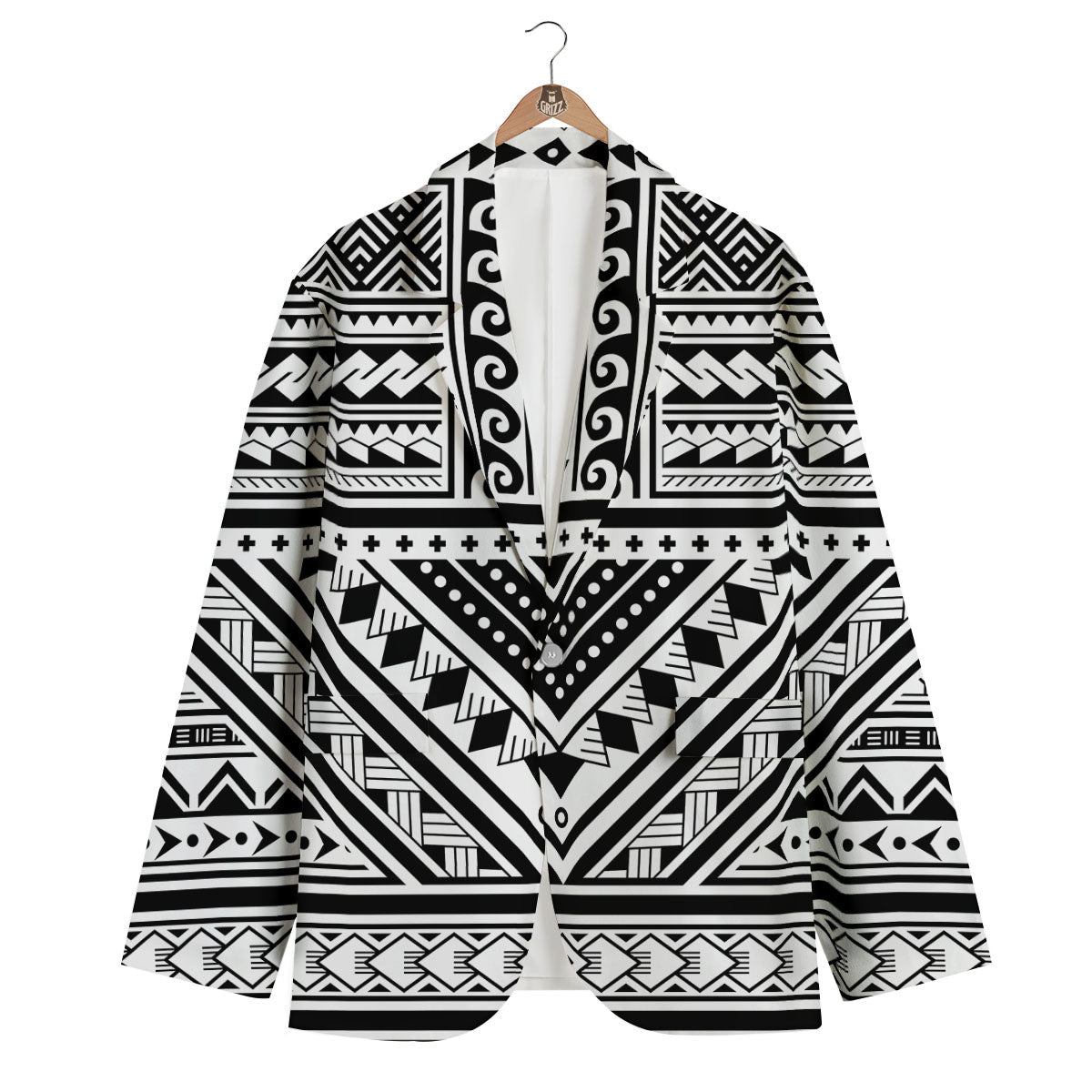 Tribal Maori Polynesian Tattoo Print Men's Blazer-grizzshop