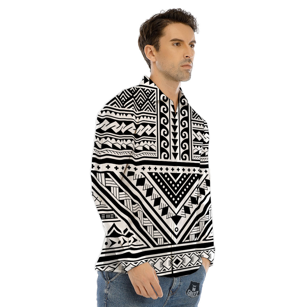 Tribal Maori Polynesian Tattoo Print Men's Dress Shirts-grizzshop
