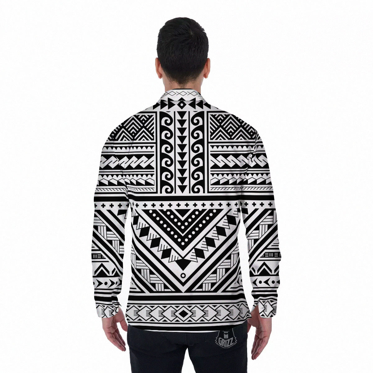 Tribal Maori Polynesian Tattoo Print Men's Long Sleeve Shirts-grizzshop