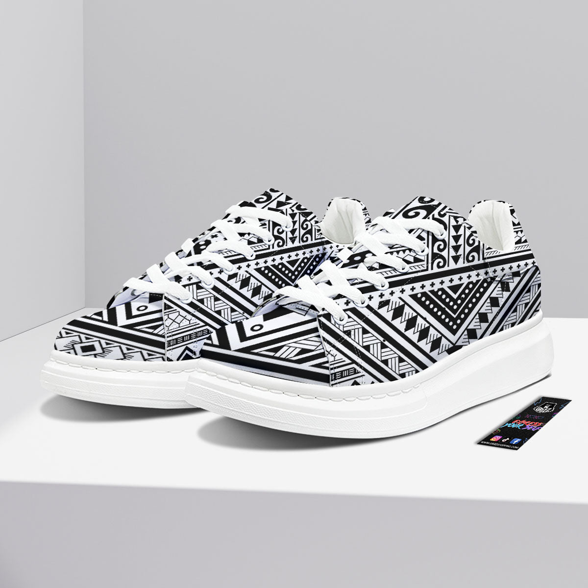 Tribal Maori Polynesian Tattoo Print Platform Shoes-grizzshop