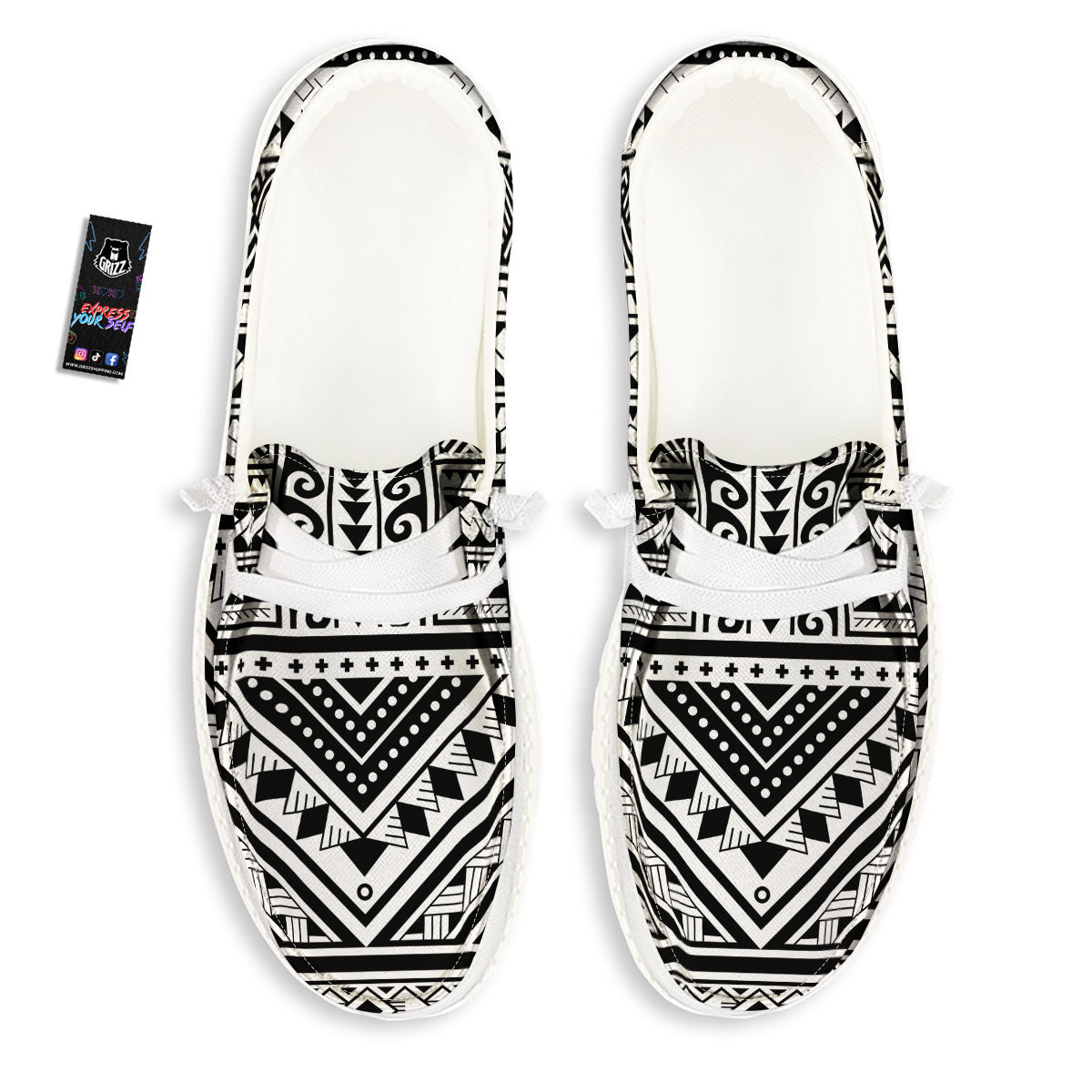 Tribal Maori Polynesian Tattoo Print White Loafers-grizzshop