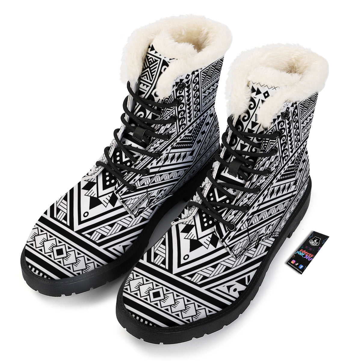 Tribal Maori Polynesian Tattoo Print Winter Boots-grizzshop
