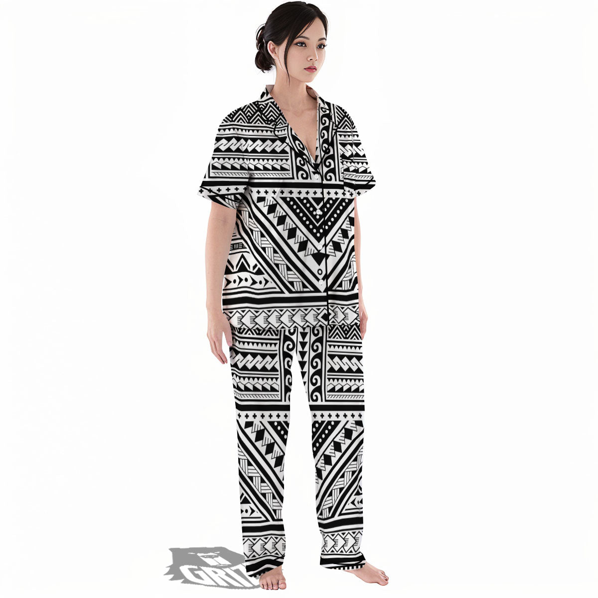 Tribal Maori Polynesian Tattoo Print Women's Pajamas Set-grizzshop