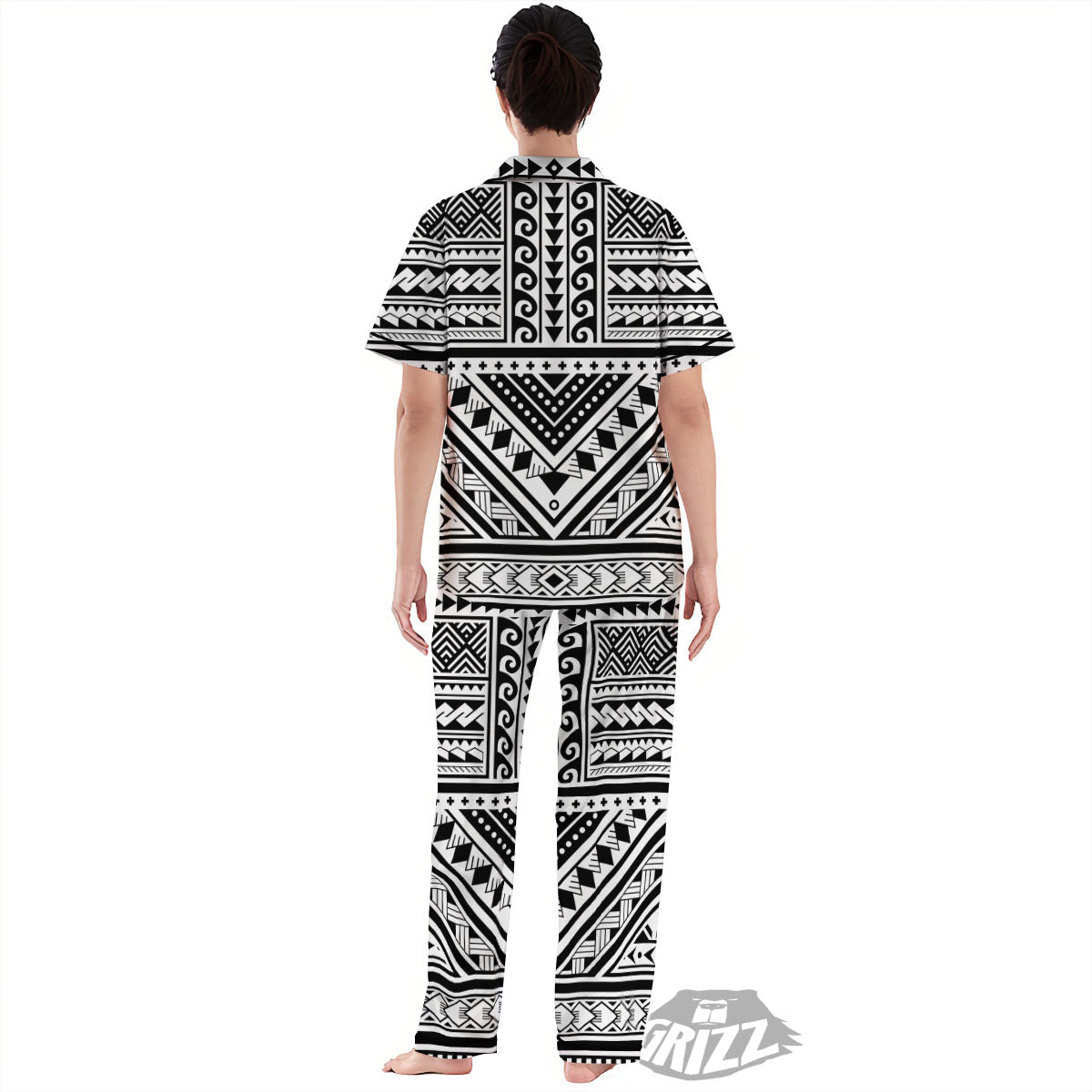 Tribal Maori Polynesian Tattoo Print Women's Pajamas Set-grizzshop
