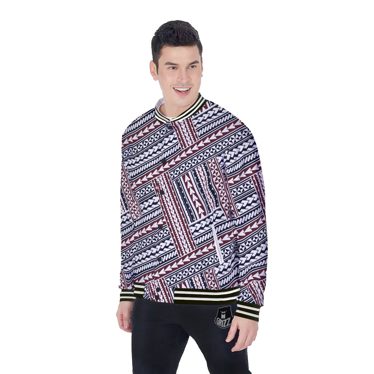 Tribal Maori Print Baseball Jacket-grizzshop