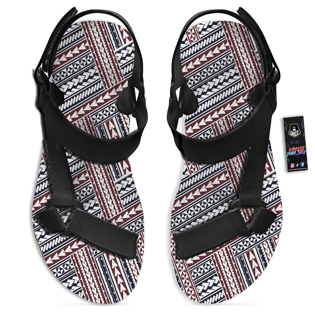 Tribal Maori Print Black Open Toe Sandals-grizzshop