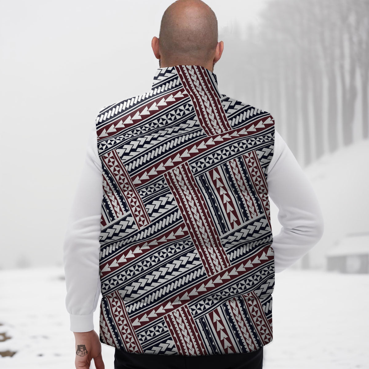Tribal Maori Print Down Vest