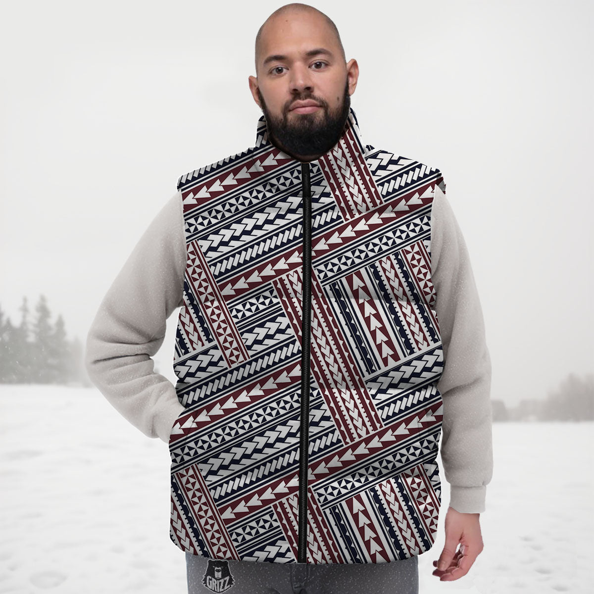 Tribal Maori Print Down Vest