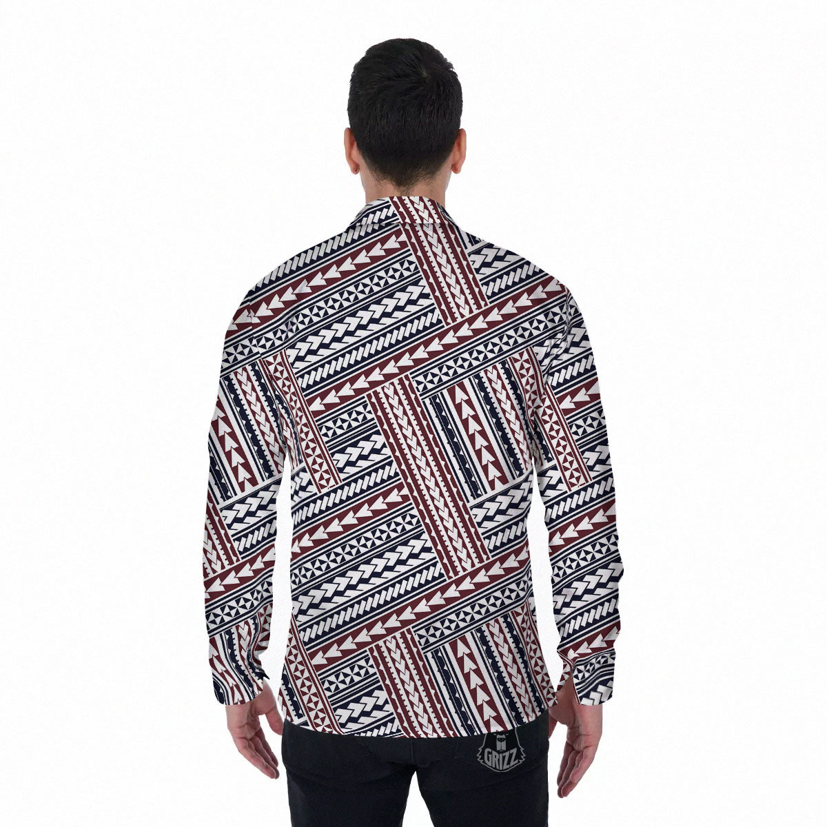 Tribal Maori Print Men's Long Sleeve Shirts-grizzshop