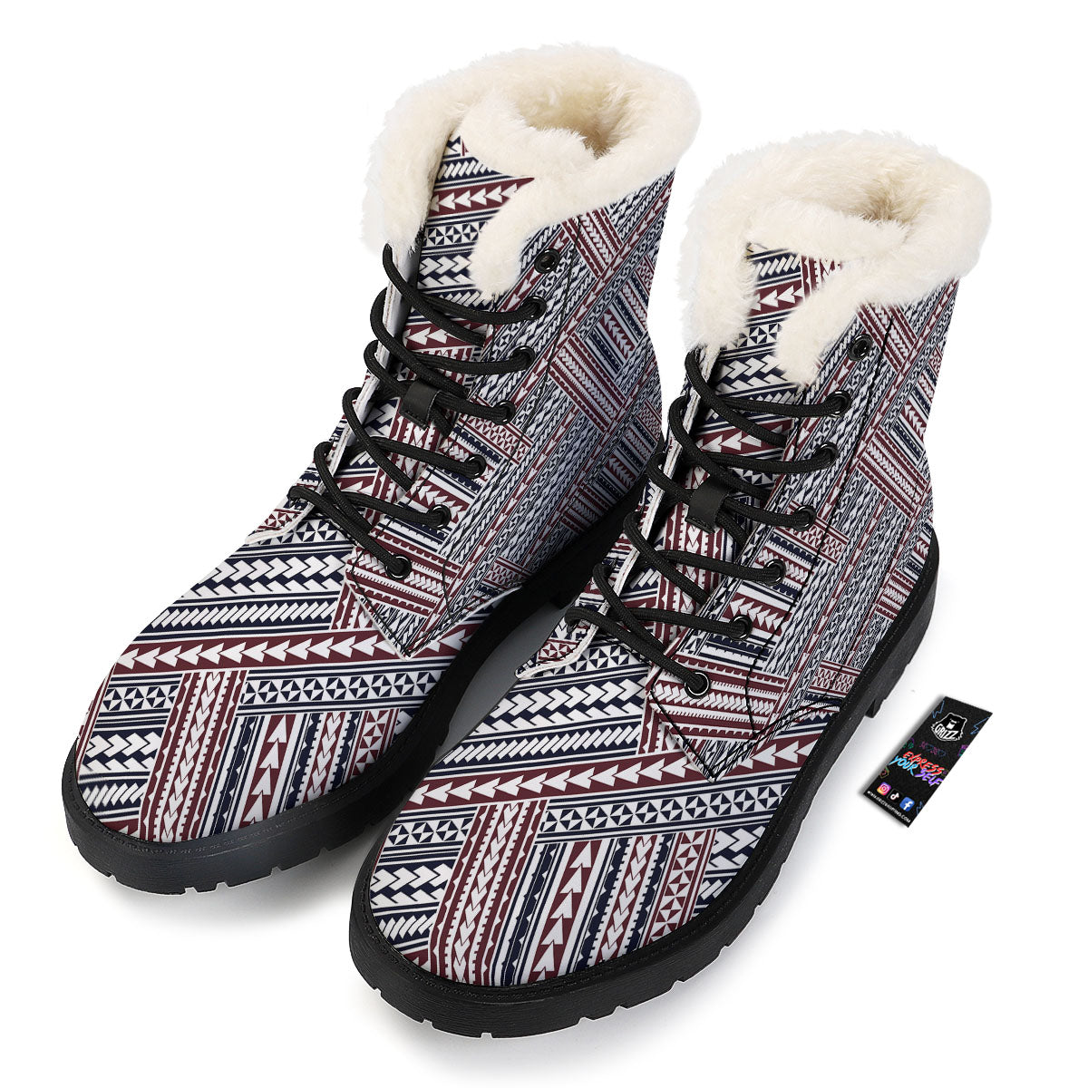 Tribal Maori Print Winter Boots-grizzshop