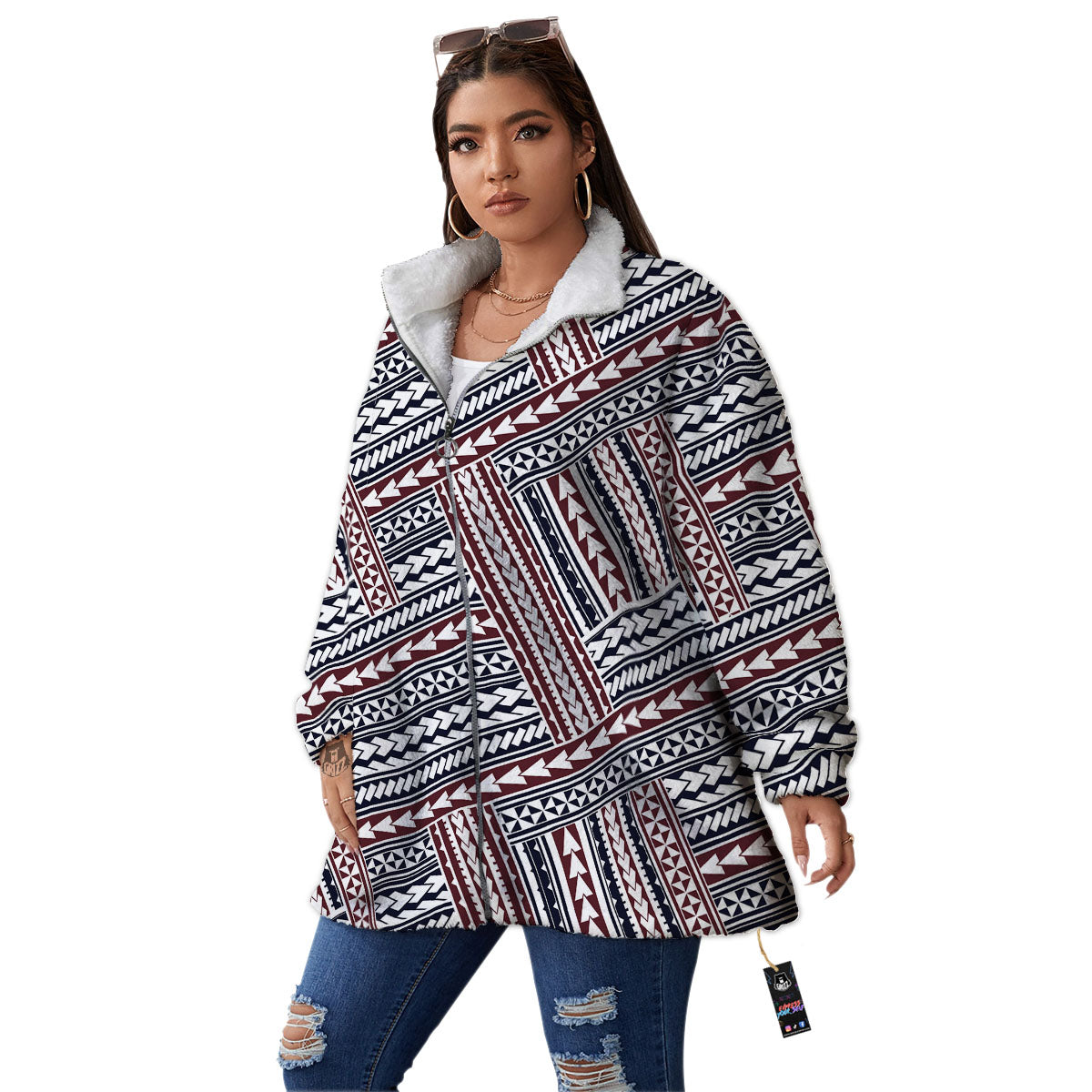 Tribal Maori Print Women's Sherpa Jacket-grizzshop