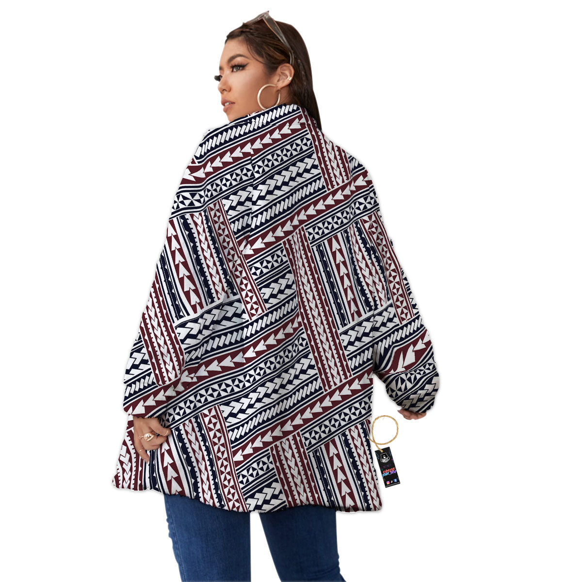 Tribal Maori Print Women's Sherpa Jacket-grizzshop