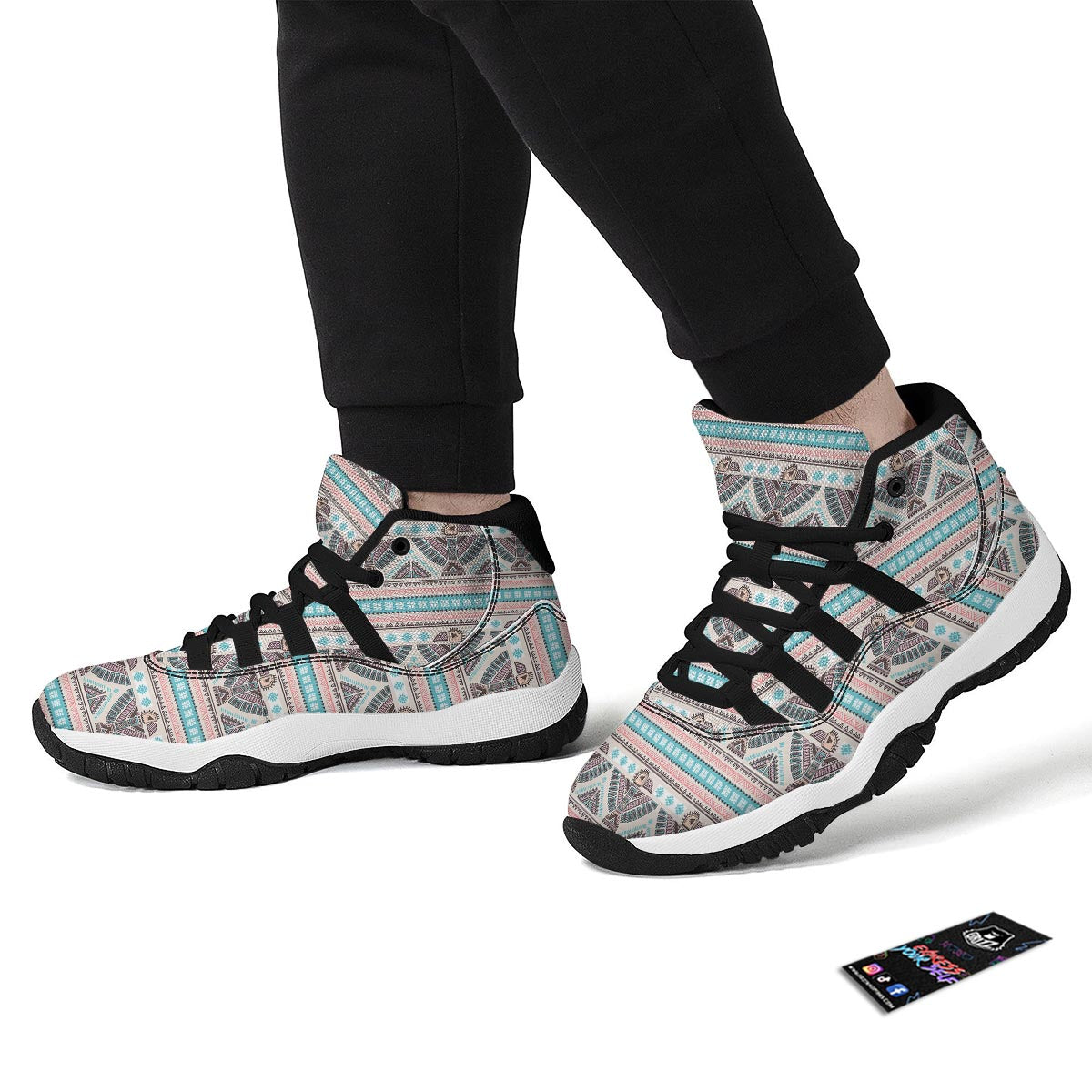 Tribal Native Indians American Aztec Navajo Print Black Bball Shoes-grizzshop