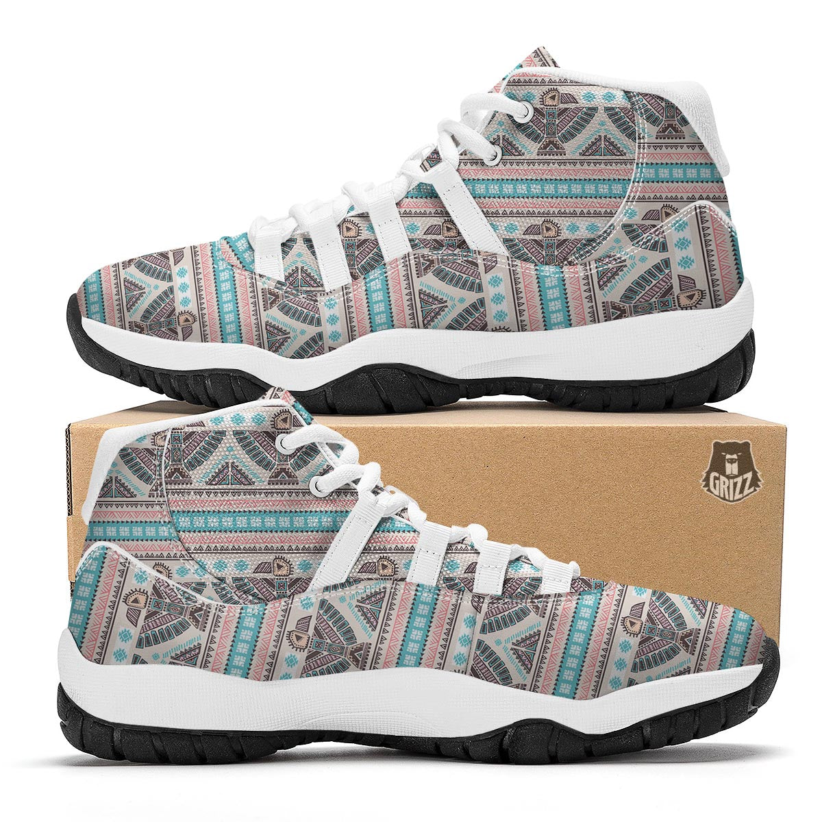 Tribal Native Indians American Aztec Navajo Print White Bball Shoes-grizzshop