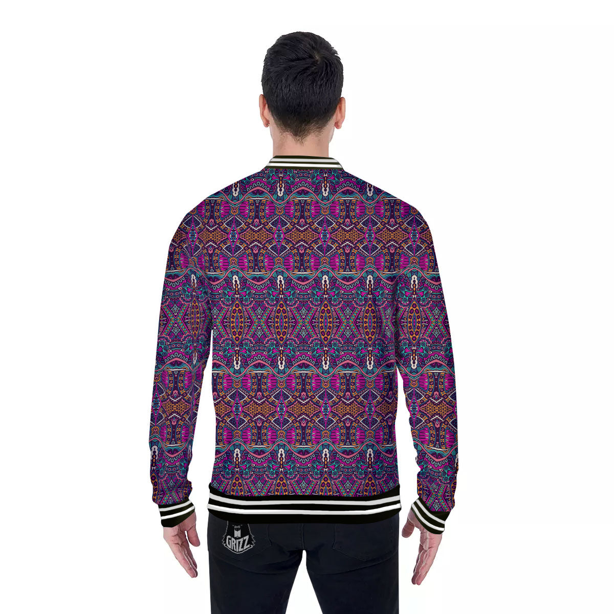 Tribal Native Purple Print Pattern Baseball Jacket-grizzshop