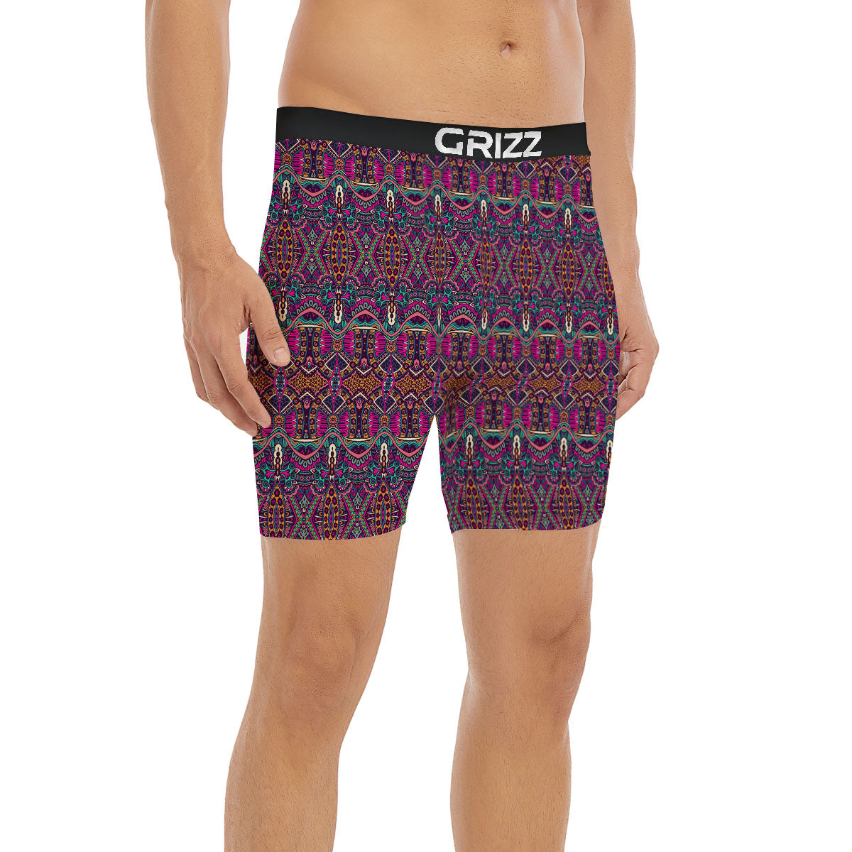 Tribal Native Purple Print Pattern Boxer Briefs-grizzshop