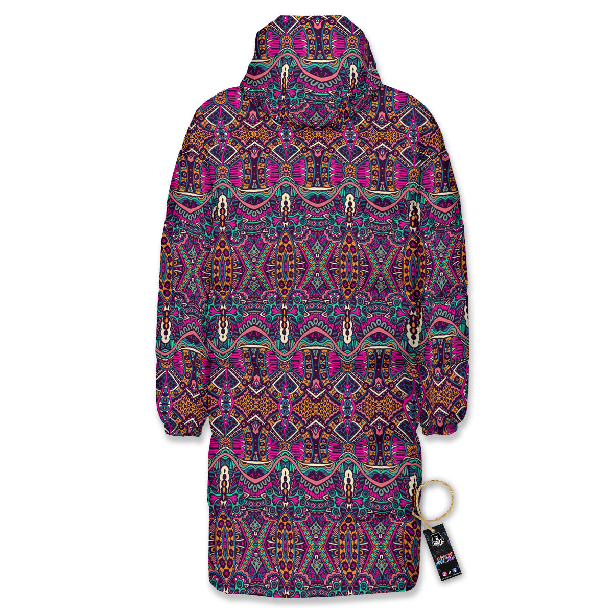 Tribal Native Purple Print Pattern Long Down Jacket-grizzshop